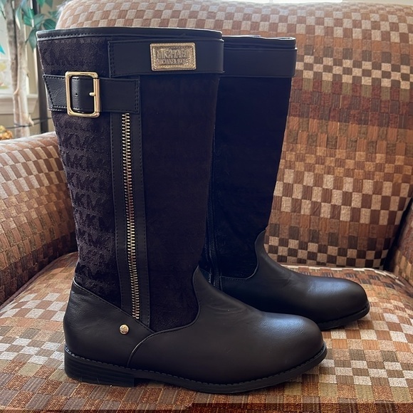 Brand New Michael Kors Girls Dark Brown Zip Up Tall Boots w/ Gold Tone Accents - Picture 8 of 16